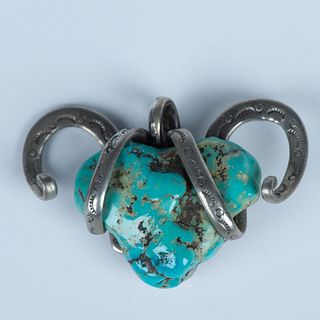 Handmade Sterling & Turquoise Nugget Horned Animal Pendant