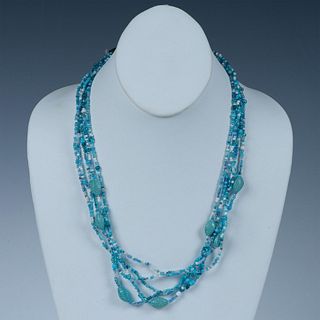 Pretty Multi-Strand Blue and Faux Turquoise Beaded Necklace
