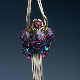 Fabulous Colorful Art Glass & Rhinestone Necklace