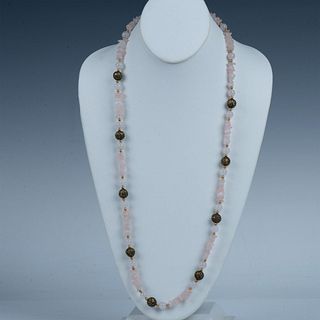 Long Light Pink Rose Quartz Necklace
