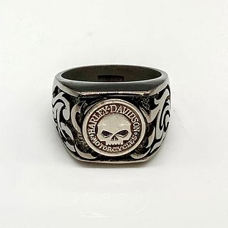 Harley Davidson Titanium & Sterling Silver Skull Biker Ring