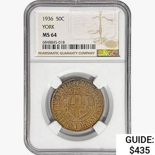1936 York Half Dollar NGC MS64 