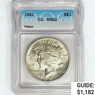 1921 Silver Peace Dollar ICG MS62 