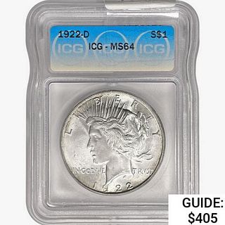 1922-D Silver Peace Dollar ICG MS64 
