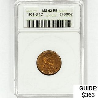 1931-S Wheat Cent ANACS MS62 RB