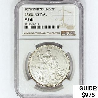 1879 5F .84oz silver SWITZERLAND NGC MS61 