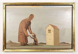 Stephenus Heidacker, "Man with Dog" Oil on Canvas