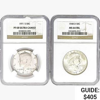 1948&1971 [2] Silver Half Dollars NGC MS/PF 