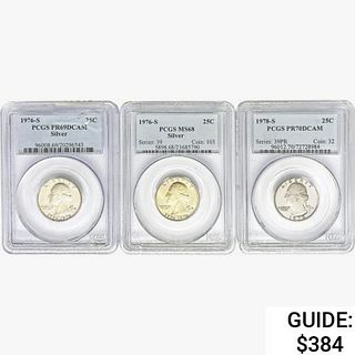 1976&1978 [3] Washington Silver Quarters PCGS MS/P