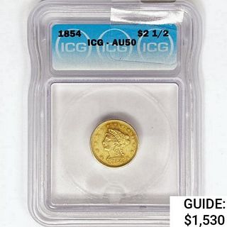 1854 $2.50 Gold Quarter Eagle ICG AU50 