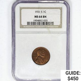 1931-S Wheat Cent NGC MS64 BN