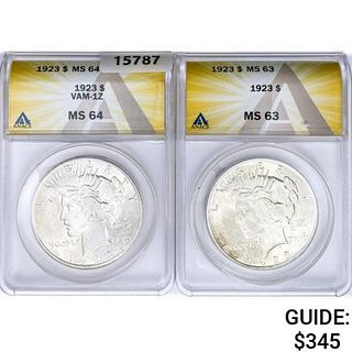 1923 [2] Silver Peace Dollar ANACS MS63/64 