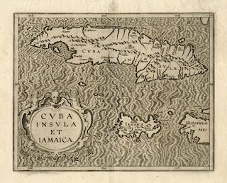 Early engraved map of Cuba and Jamaica