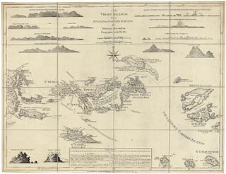 Beautiful segmented early map of the Virgin Islands