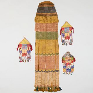 Group of Four Tibetan Embroidered and Tasseled Temple Banners