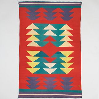 Red Ground Geometric Navajo Blanket, Large