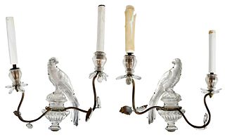Pair of French Glass and Gilt Metal Bird Sconces