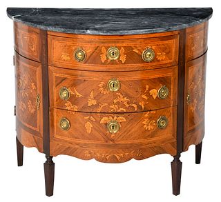 Louis XVI Style Marquetry Inlaid Marble Top Commode