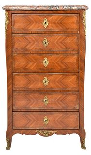 Louis XV Style Bronze Mounted Parquetry Veneered Tall Chest