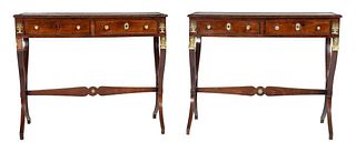 Pair of Continental Egyptian Revival Bronze Mounted Mahogany Console Tables