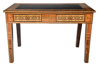 North African Parquetry and Mother of Pearl Inlaid Two Drawer Writing Table