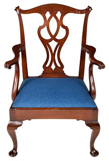 Randall Family Chippendale Carved Mahogany Open Armchair