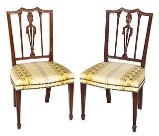 A Fine Pair Sheraton Carved Mahogany Side Chairs, Israel Sack Provenance