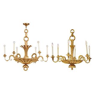 ASSOCIATED PAIR OF GILTWOOD CARVED CHANDELIERS