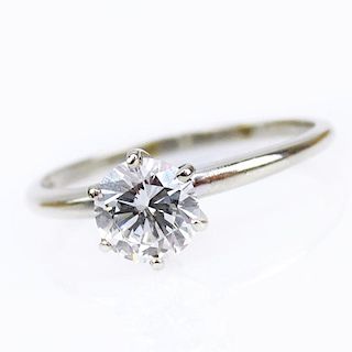 1.0 Carat Round Brilliant Cut Diamond and 14 Karat White Gold Engagement Ring