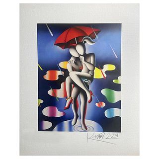 Mark Kostabi, "Passion in the Rain" hand signed limited edition serigraph with Certificate of Authenticity.