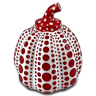 Yayoi Kusama, Lacquer-Painted Resin Pumpkin Sculpture (Red) with Letter of Authenticity.