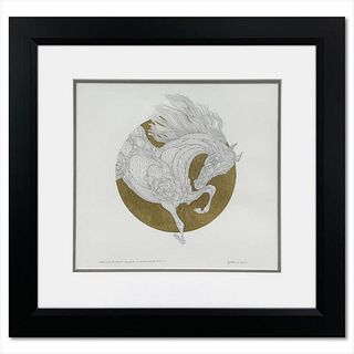 Guillaume Azoulay, "Sketch D" Framed Original Pen and Ink Drawing with Hand Laid Goldleaf, Hand Signed with Letter of Authenticity
