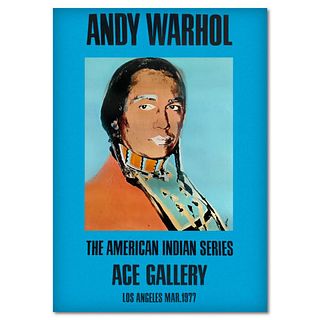 Andy Warhol (1928-1987), "The American Indian Series (Blue)" Vintage Poster (34" x 49.5") from Ace Gallery (1977) with Letter of Authenticity.