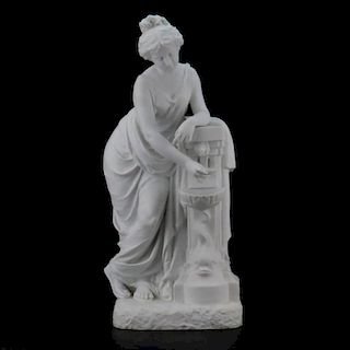 19/20th Century French Bisque Sculpture "Femme à La Fontaine". Signed Lecourney