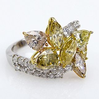 3.82 Pear Shape, Marquise and Heart Shape Fancy Color Diamond, .82 Carat Round Brilliant Cut Diamond and 18 Karat White Gold 