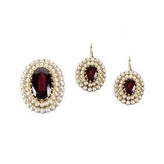Garnet, Pearl and 14K Jewelry Suite