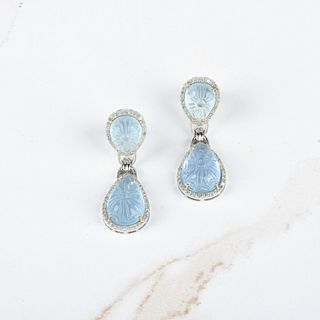 Aquamarine, Diamond and Silver Earrings