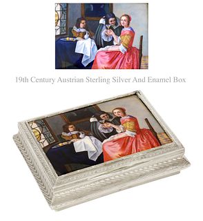 19th C. Austrian Sterling Silver Enamel Jewelry/Trinket Box