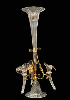 A Large 19th C. Epergne Ruffled Glass Complete Centerpiece