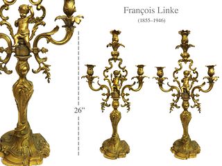A Pair of F. Linke Figural Bronze Candelabras, 19th C.