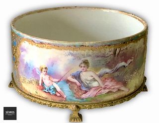 A French Sevres Hand Painted Porcelain Bronze Jardiniere/Centerpiece