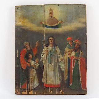 19/20th Century Russian Hand Painted Wood Icon