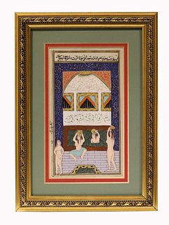 A Rare Persian Qajar Era Nude Miniature Painting Calligraphy