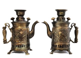 A Pair Of Persian Copper Charcoal Pitcher/Samovar
