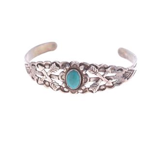 c. 1910- Navajo Fred Harvey Silver Turquoise Cuff