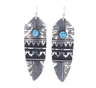 Navajo R Singer Sterling Silver Turquoise Earrings