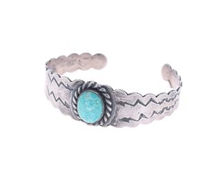 Navajo Fred Harvey Sterling Silver Turquoise Cuff