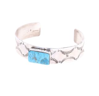 Navajo B. Slim Sterling Silver Turquoise Bracelet