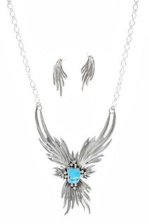 Navajo C. Johnson Silver Turquoise Jewelry Set