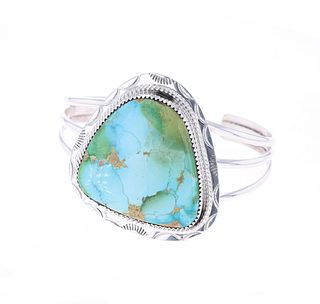 Navajo H. Tsosie Silver Sonoran Turquoise Ring